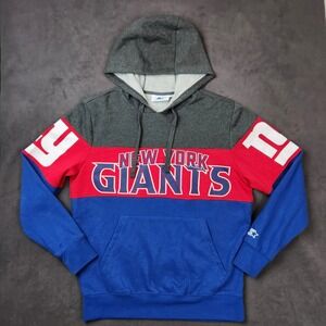 New York Giants Starter Hoodie Mens Medium Gray‎ Red Blue Colorblock Sweatshirt